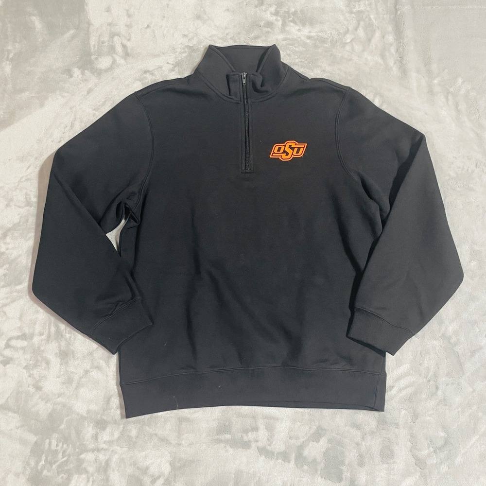 Sport-Tek Quarter Zip Sweatshirt Mens Large Black OSU Stillwater OK Excellent
